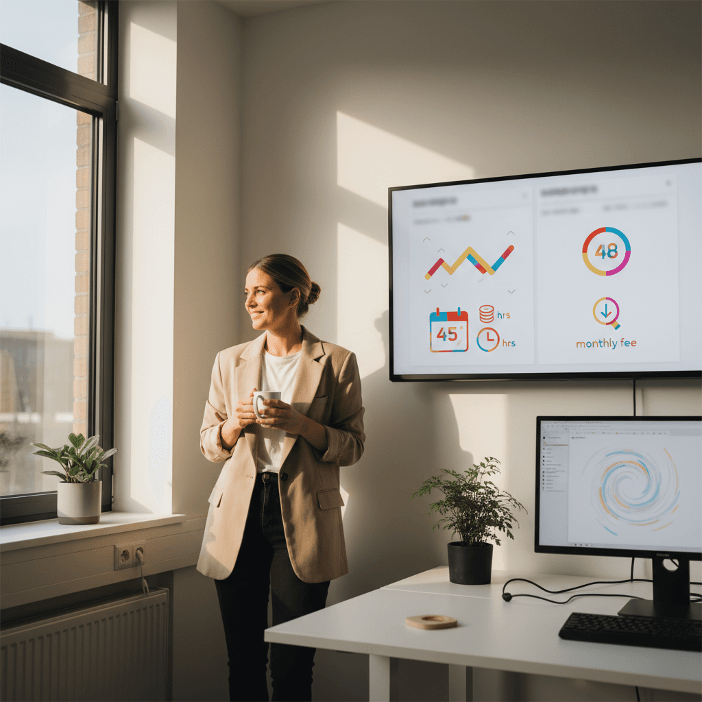 Infographie comparative montrant deux colonnes: à gauche le coût détaillé d'un recrutement (icônes: calendrier 45 jours, euros, horloge), à droite le coût d'un agent IA (icône: 48h, coût mensuel réduit)