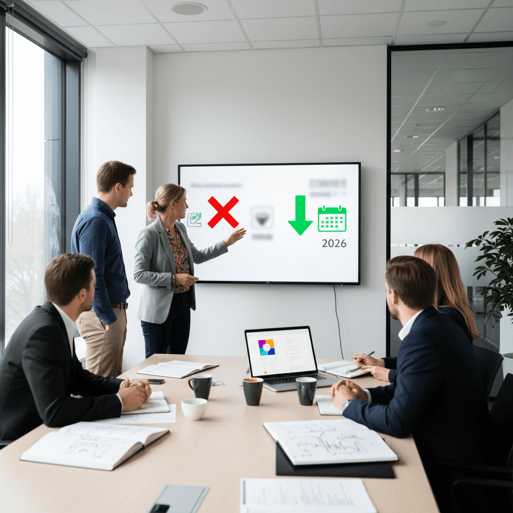 Schéma illustrant le basculement stratégique : flèche barrée pour les appels sortants (démarchage interdit), flèche verte mise en avant pour les appels entrants (priorité 2026)